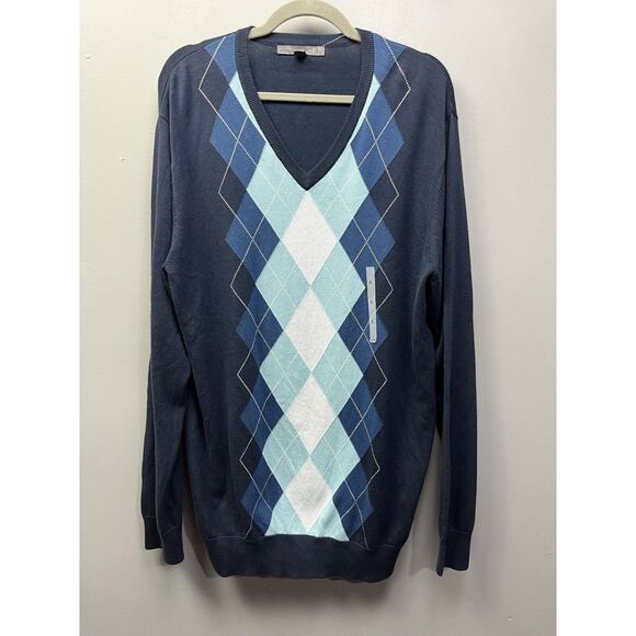 Old Navy Sweater Mens XL Extra‎ Large Blue Argyle V-neck Lightweight Preppy - Picture 1 of 6